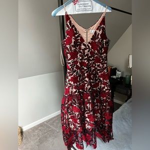 DRESS THE POPULATION RED CROCHET LACE DRESS